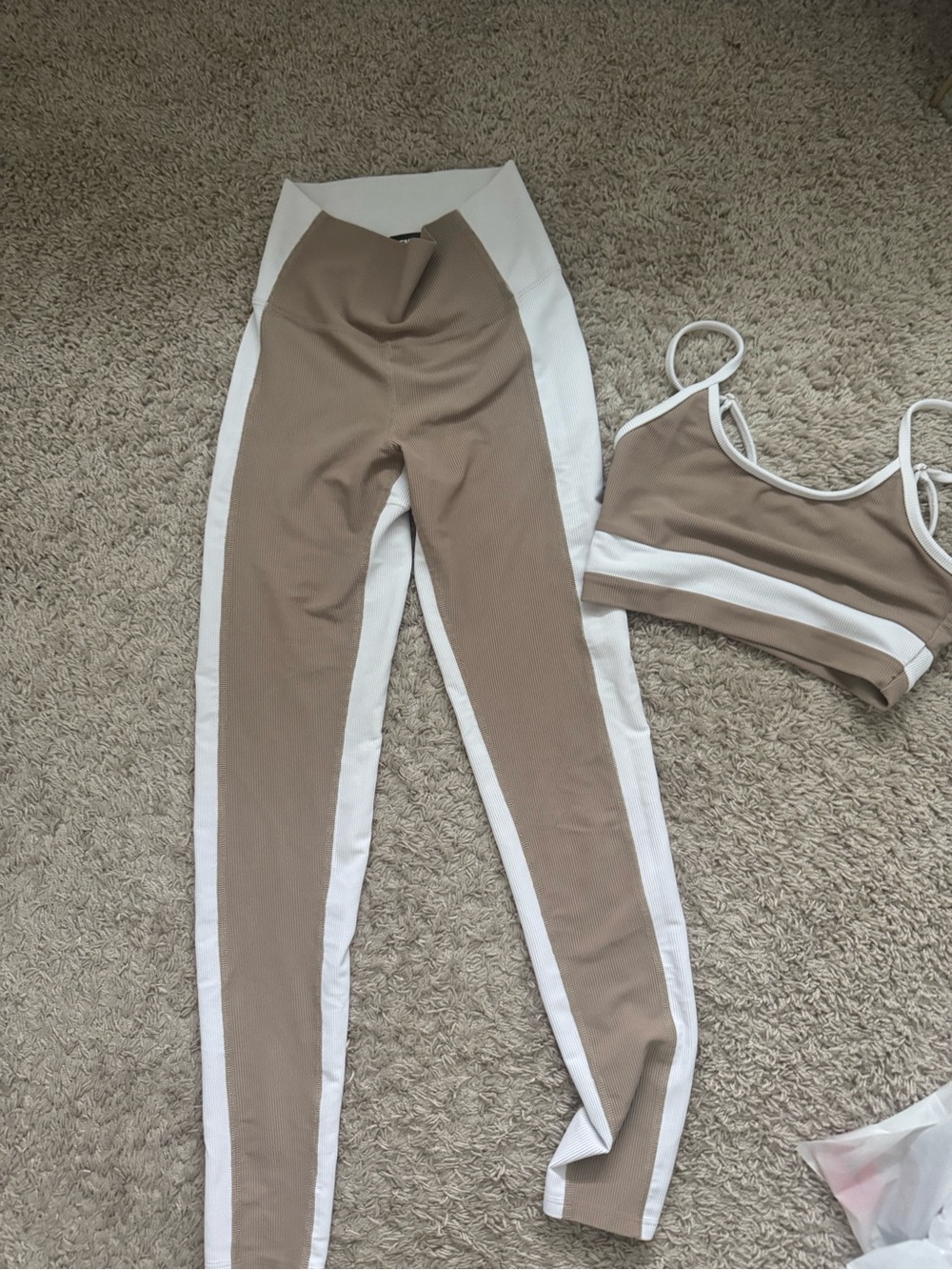 Beach Riot Taupe and White High-Waist Contrast Leggings